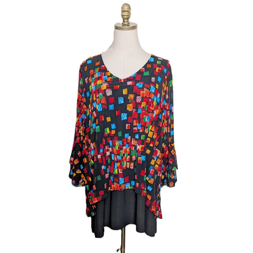 Calessa Colorful Retro Layered Look Tunic Top Size XL Multicolor Geometric